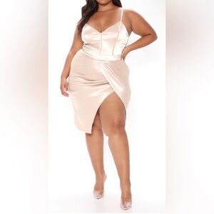 FASHION NOVA Sabrina Satin Midi Dress Taupe 2XL